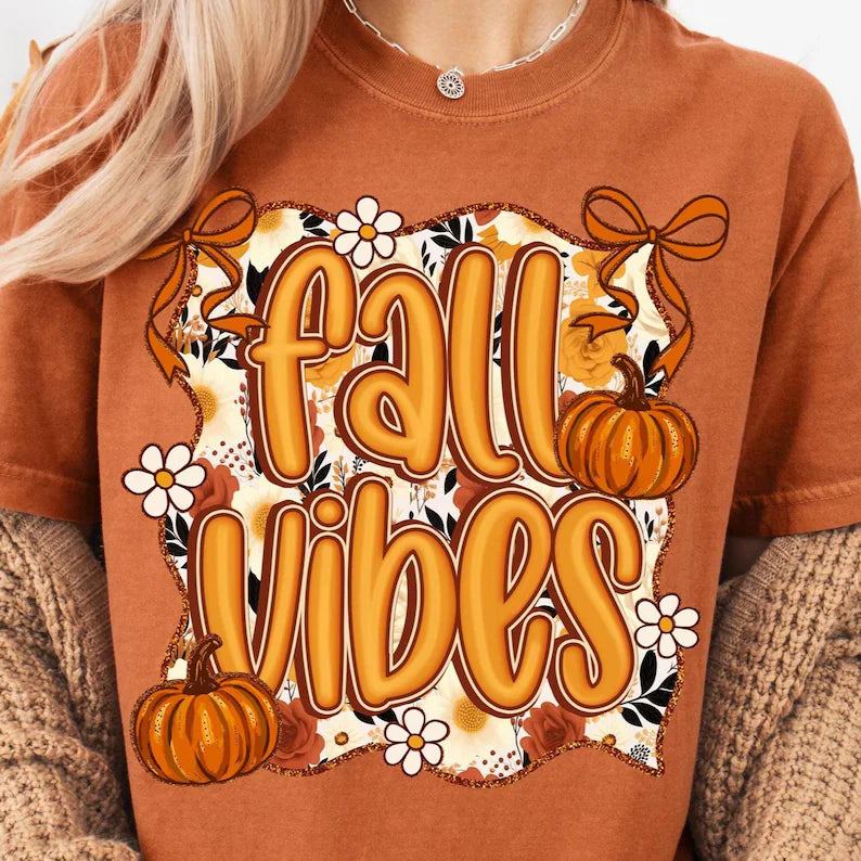 Fall vibes orange bow frame DTF Transfer