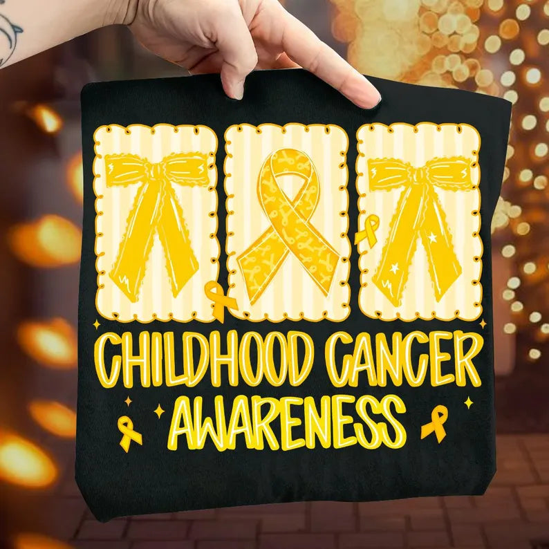 Childhood cancer awareness yellow with bows and ribbon DTF Transfer
