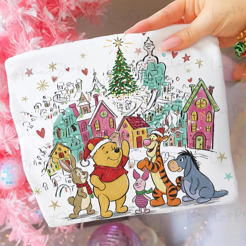 Bear and friends looking over Christmas town Sunday Special DTF transfer