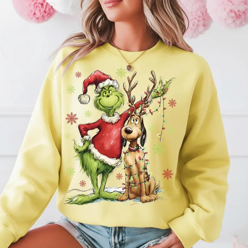 G man and dog with Christmas lights DTF transfer