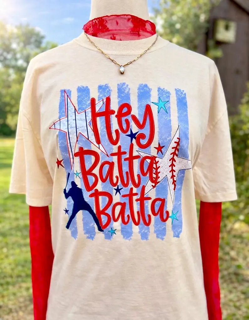 Hey batter batter blue stripes DTF Transfer