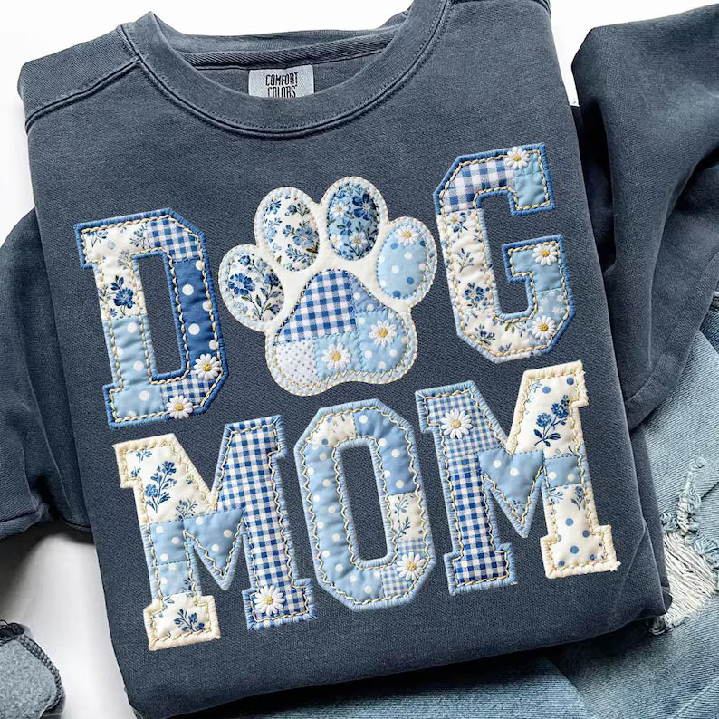 Dog mom blue patchwork DTF transfer