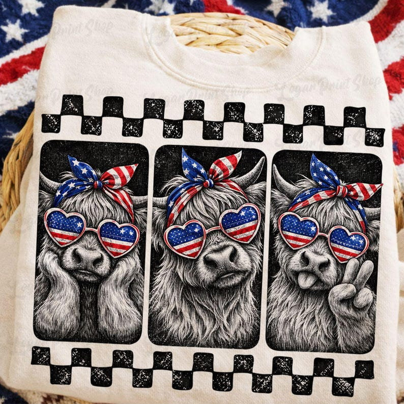 Patriotic cow trio DTF Transfer