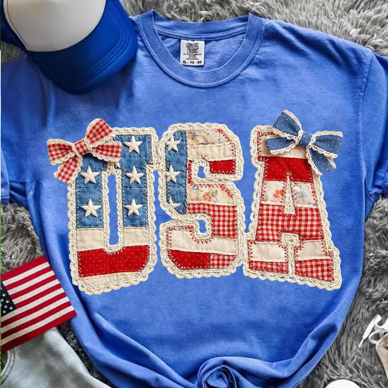 USA patchwork with bows DTF transfer