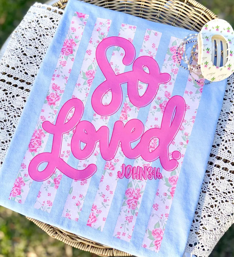 So loved pink floral stripes Sunday Special DTF transfer