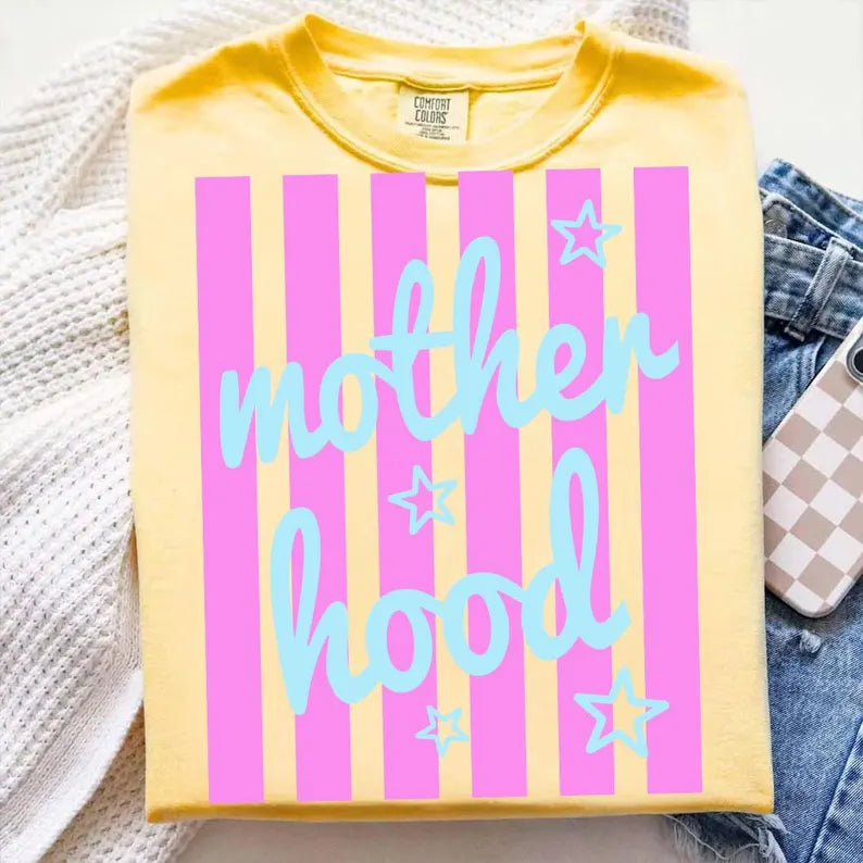 Motherhood pink stripes DTF transfer