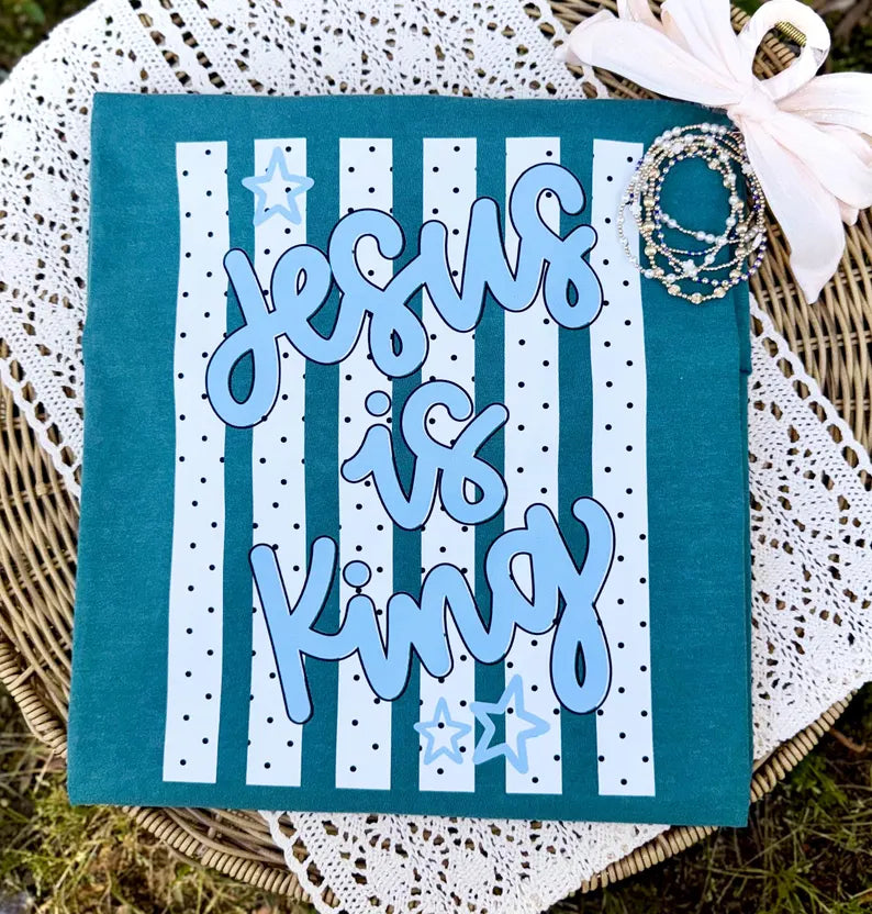 Jesus is my king blue font Sunday Special DTF transfer