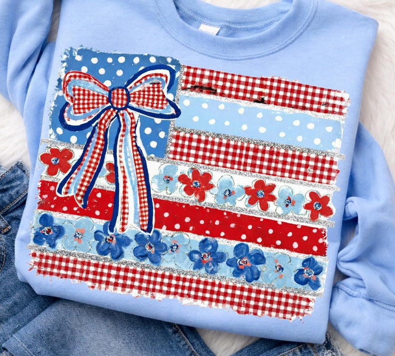 American flag with bow DTF Transfer
