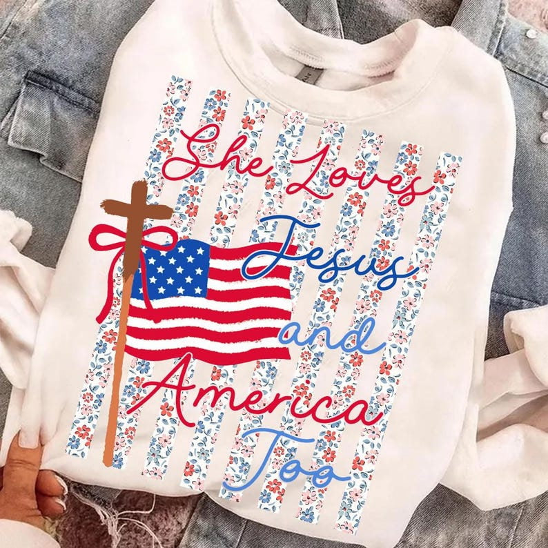 She loves Jesus and America too flag DTF Transfer