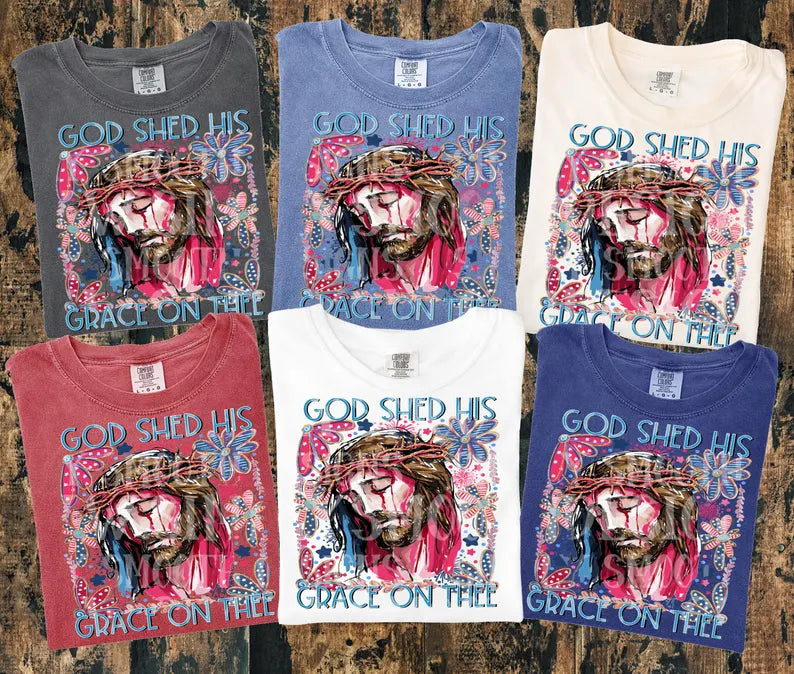 God shed his grace on thee patriotic Jesus Sunday Special DTF transfer