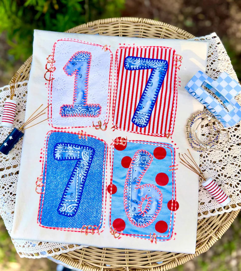 1776 denim patchwork Sunday Special DTF transfer