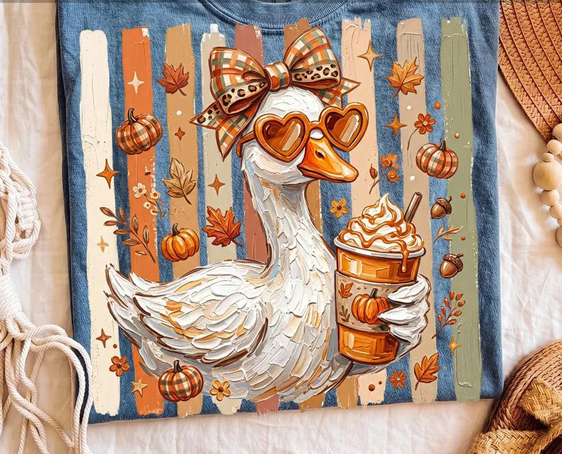 Fall duck with stripe background Sunday Special DTF transfer