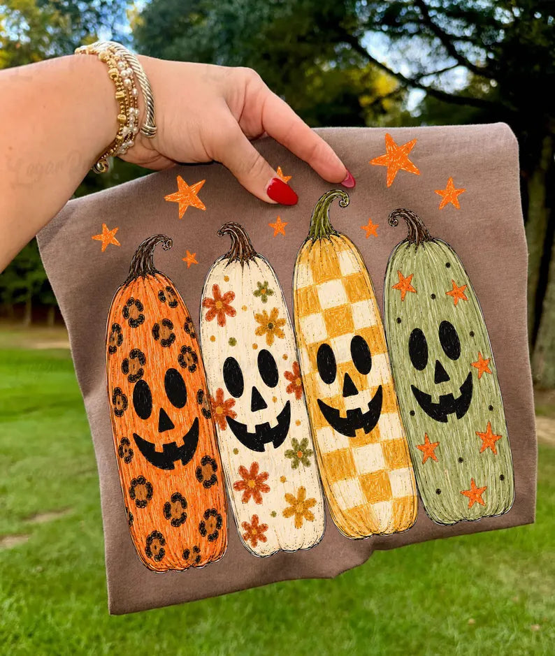 4 happy pumpkins patterned DTF Transfer