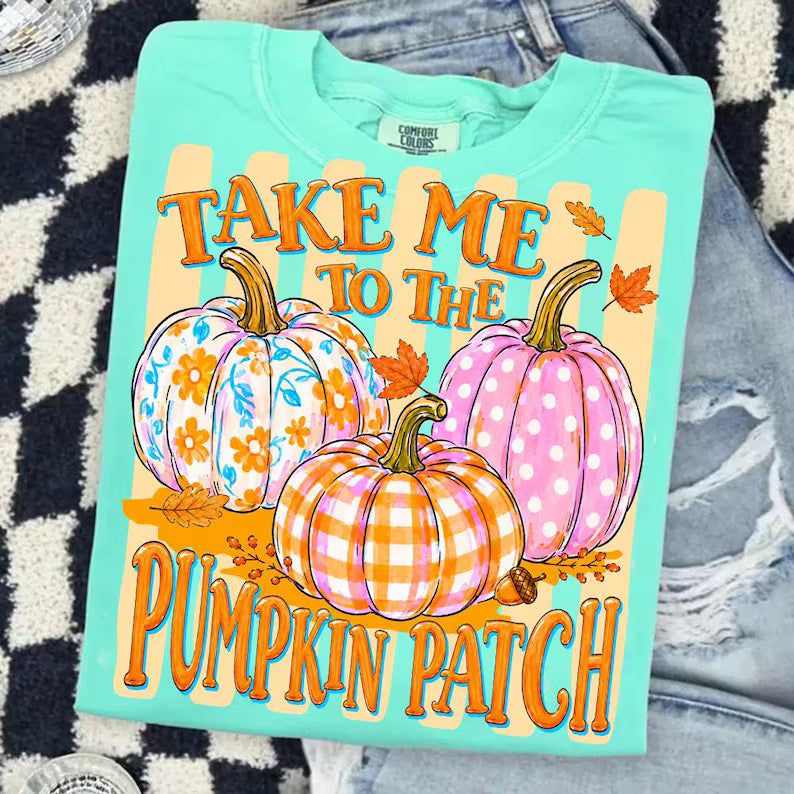 Take me to the pumpkin patch trio orange stripes DTF Transfer
