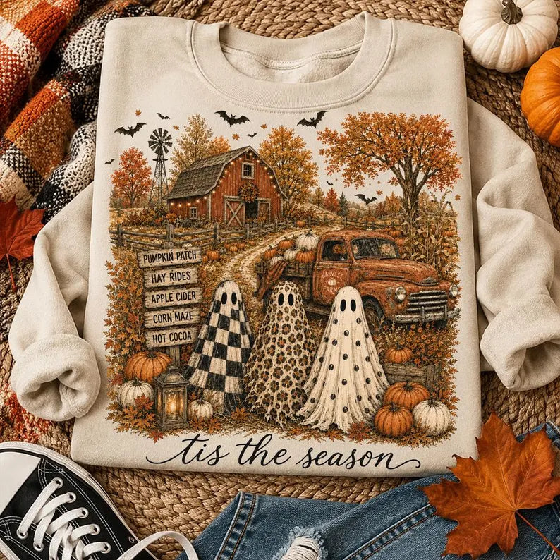 Tis the season ghost in pumpkin patch DTF Transfer