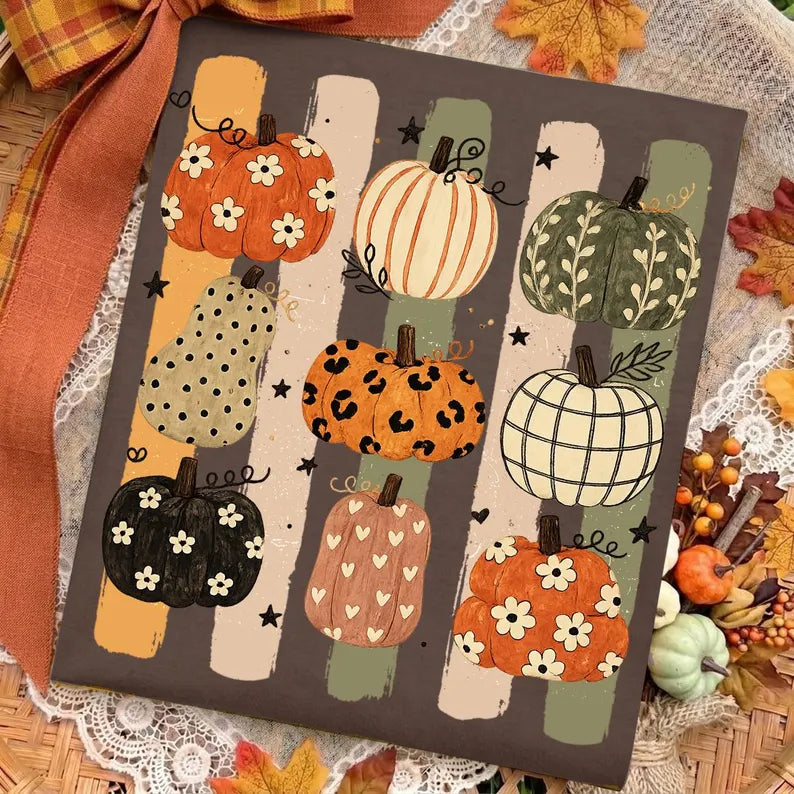Patterned pumpkin and gourds vertical stripes DTF Transfer