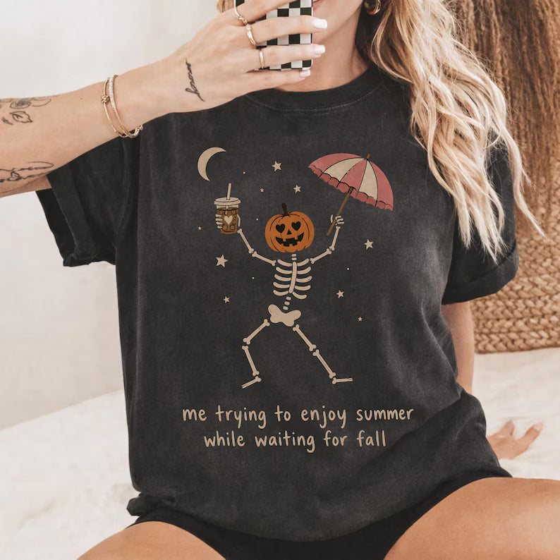 Me trying to enjoy summer skeleton pumpkin head DTF Transfer