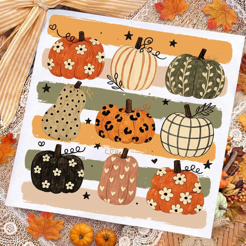Patterned pumpkin and gourds horizonal stripes DTF Transfer