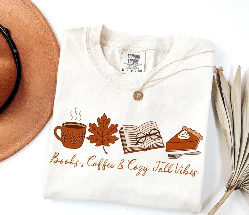 Books coffee & cozy fall vibes DTF Transfer