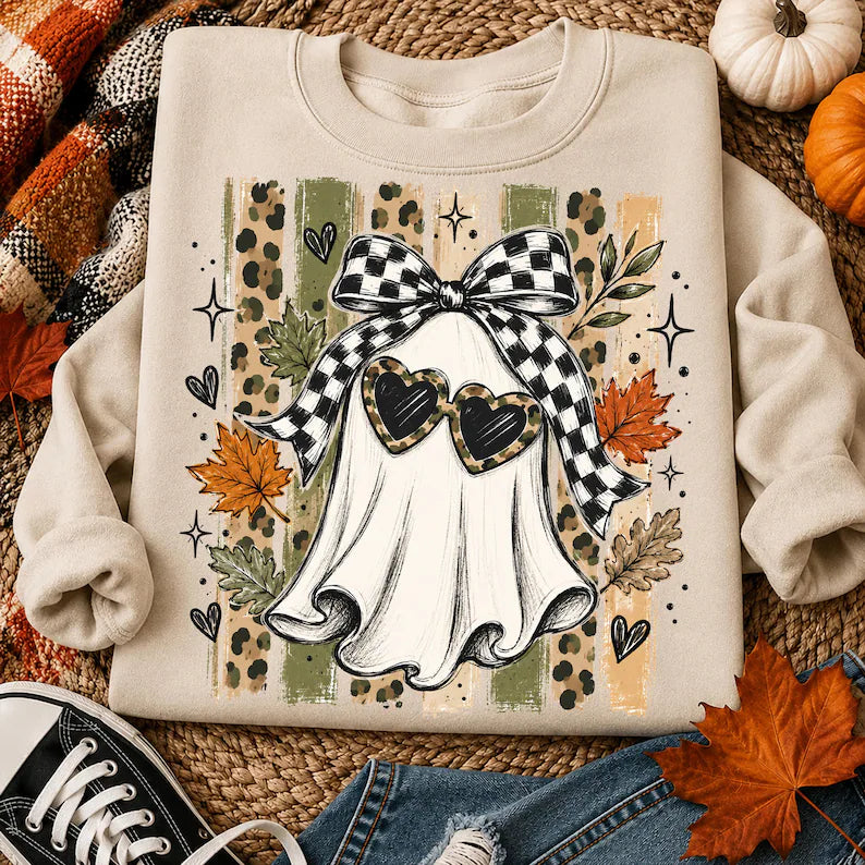 Ghost with cheetah and green stripes Sunday Special DTF transfer