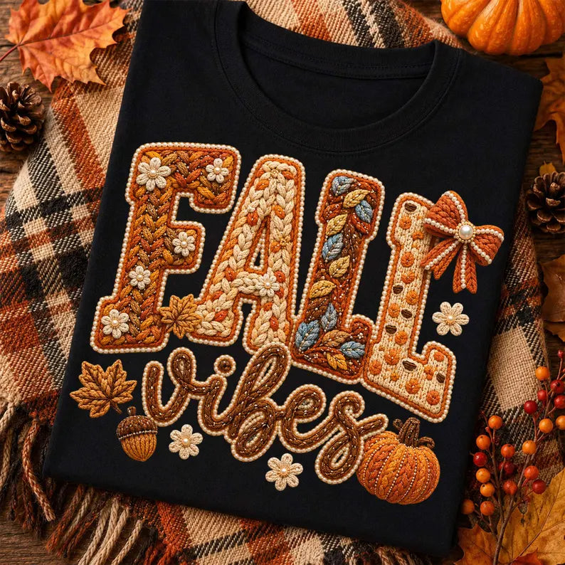 Fall vibes faux crochet DTF Transfer