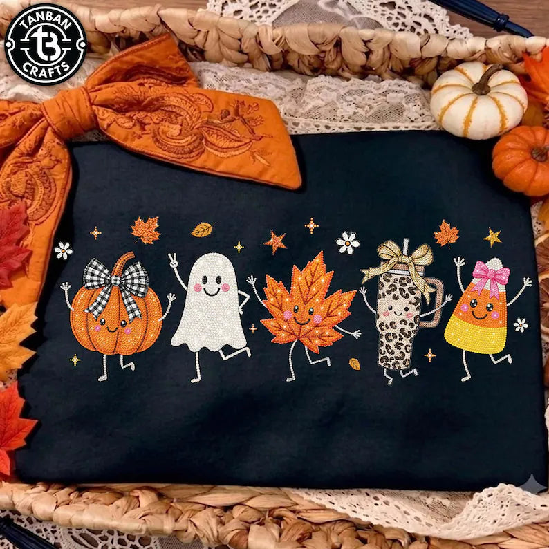 Happy fall creatures faux rhinestones DTF Transfer
