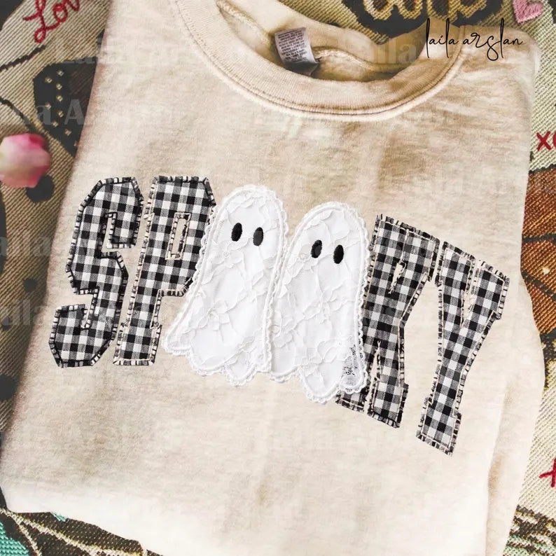 Spooky plaid with ghosts DTF Transfer