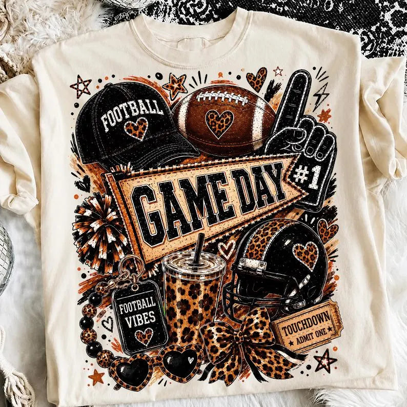 Game day leopard football cluster DTF transfer