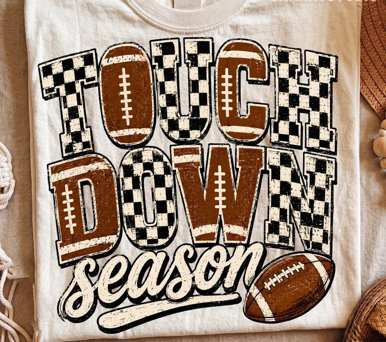 Touchdown season checkered football  DTF transfer