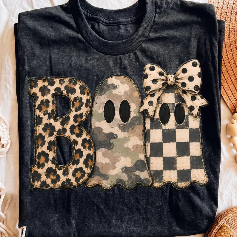 Boo with camo and checker ghosts Sunday Special DTF transfer