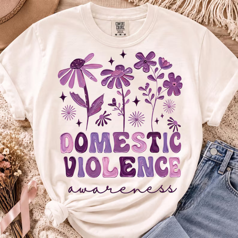 Domestic violence muted flowers DTF Transfer