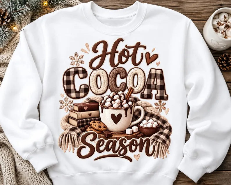 Hot cocoa season brown faux embroidery Sunday Special DTF transfer