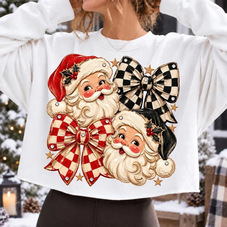 Santa and bows red and black faux painted collage DTF Transfer
