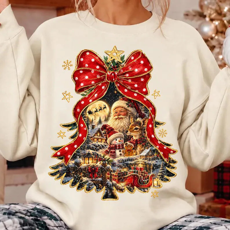 Winter wonderland inside Christmas tree red polkadot bow Sunday Special DTF transfer