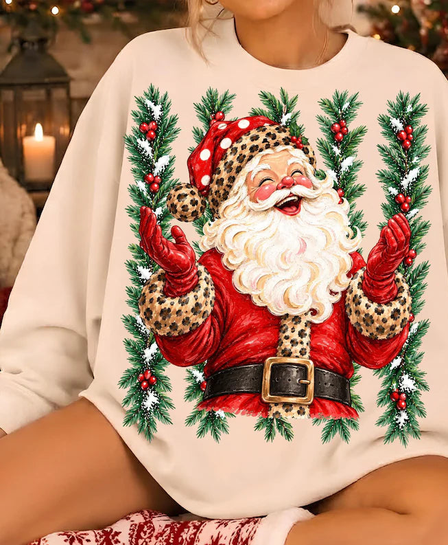 Jolly Santa leopard detailed suit Sunday Special DTF transfer