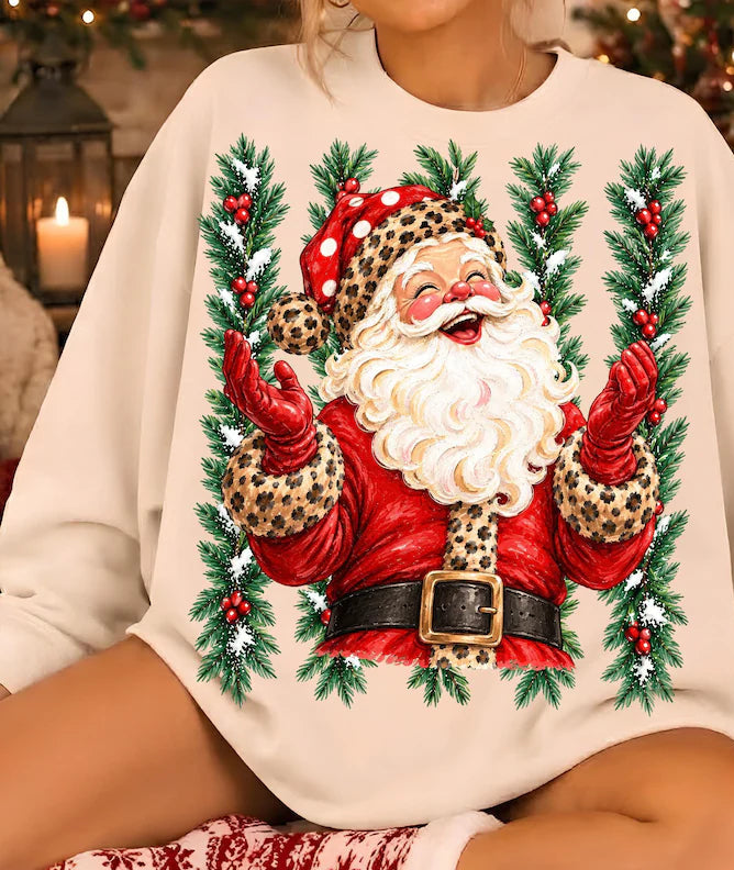 Jolly Santa leopard detailed suit DTF Transfer