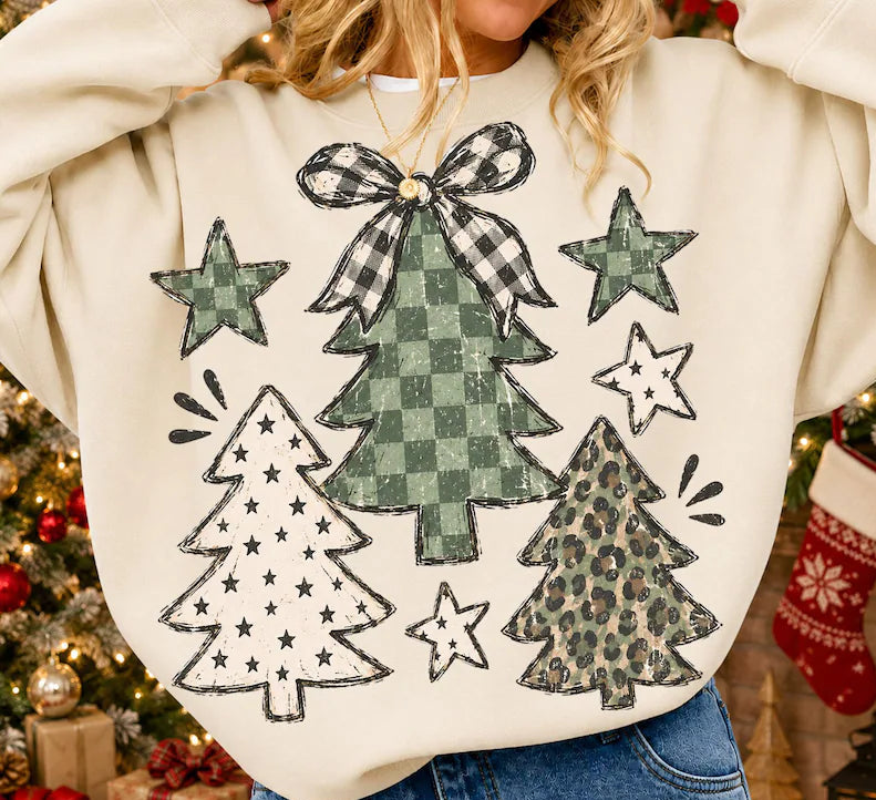 Christmas tree trio polkadot checkered and leopard Sunday Special DTF transfer