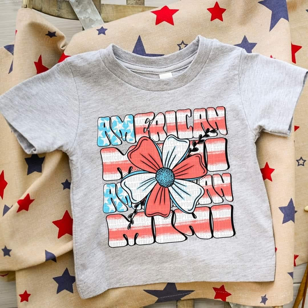 American mini (patriotic colors with flower) DTF TRANSFER