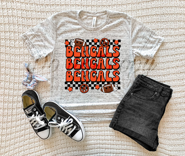 Bengals football retro elements checkered DTF TRANSFER