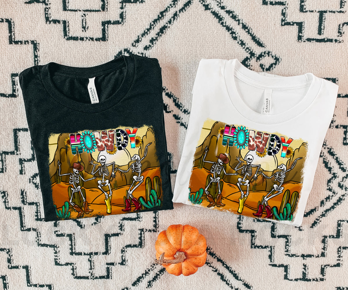 Howdy Western Halloween (3 skeletons, western scene) DTF TRANSFER