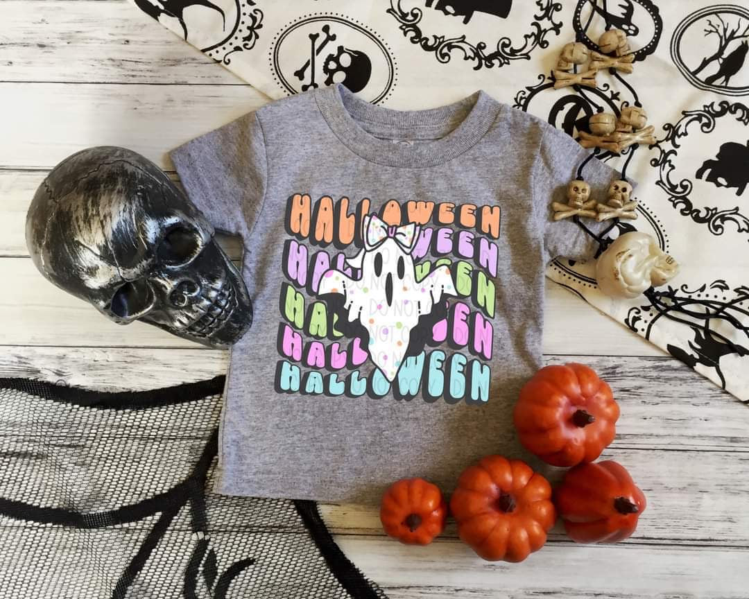 Halloween stacked background multi color girl ghost  DTF TRANSFER