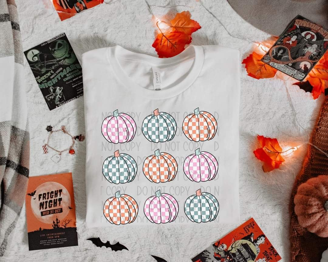 Pastel colored checkered pumpkin collage 2356 DTF TRANSFER