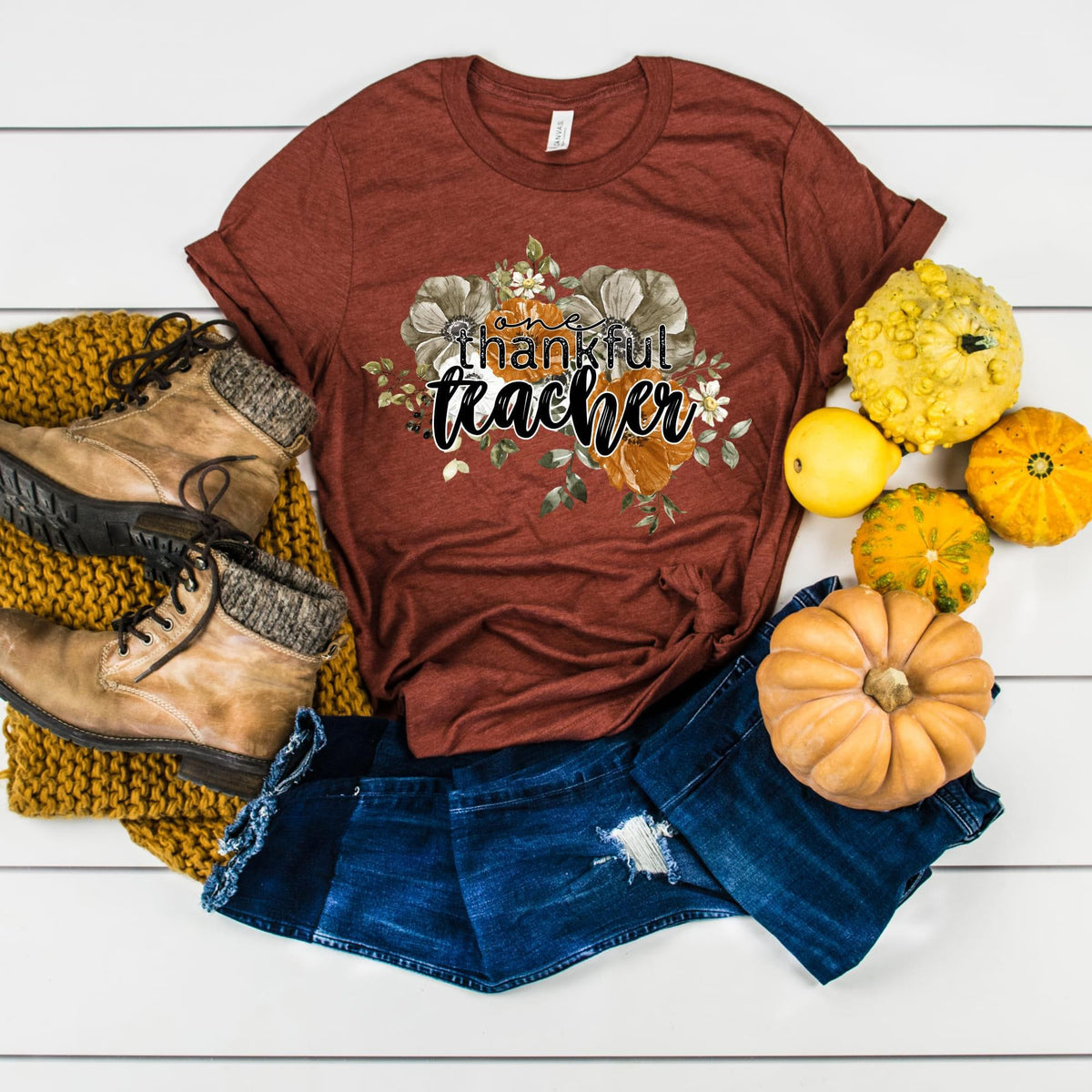 One thankful TEACHER fall florals 2703 DTF TRANSFER