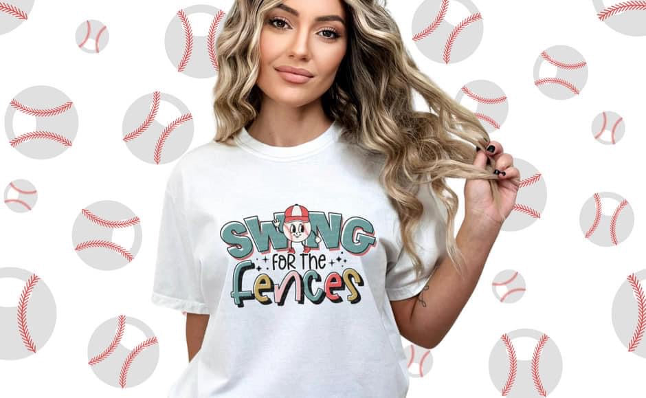 Swing For The Fences (cartoon baseball guy) DTF transfer