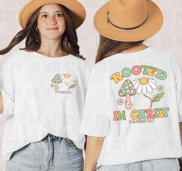 Rooted in Christ pocket print character DTF transfer