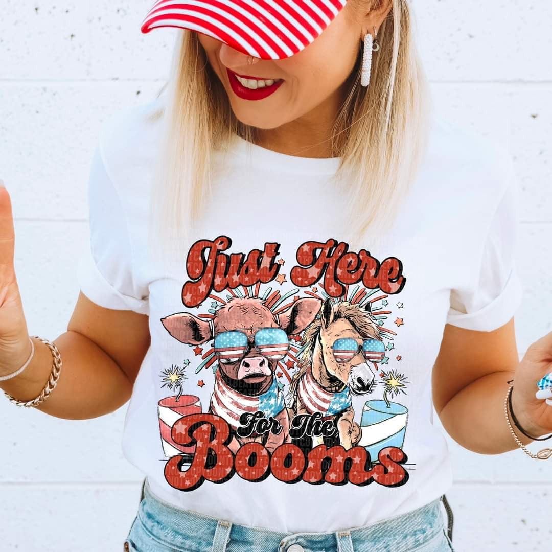 Just here for the booms (patriotic cow and horse sunglasses with drink) DTF TRANSFER