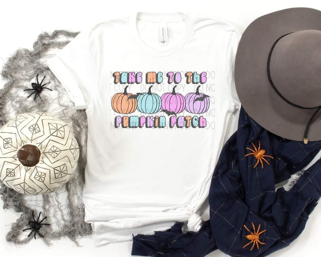 Take me to the pumpkin patch (girls, pink orange,4 pumpkins) DTF TRANSFER