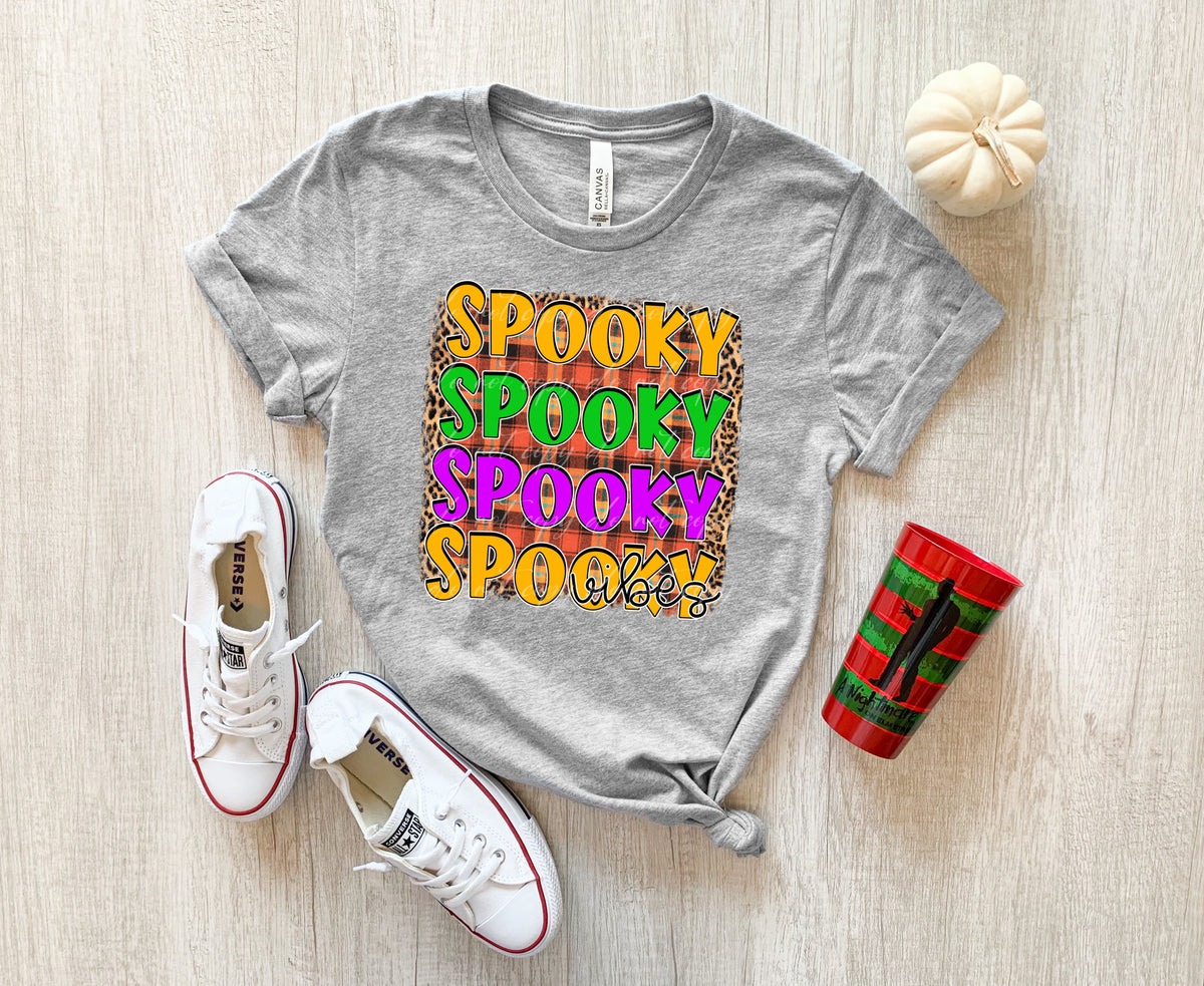 Spooky stacked (plaid, leopard background, orange, green and purple colors) DTF TRANSFER