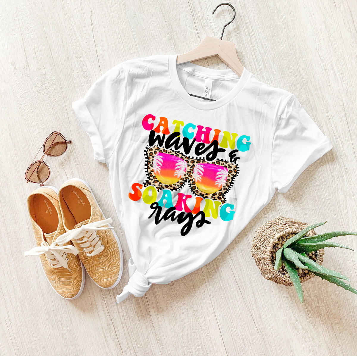 Catching waves & soaking rays (sunglasses leopard, colorful) DTF TRANSFER