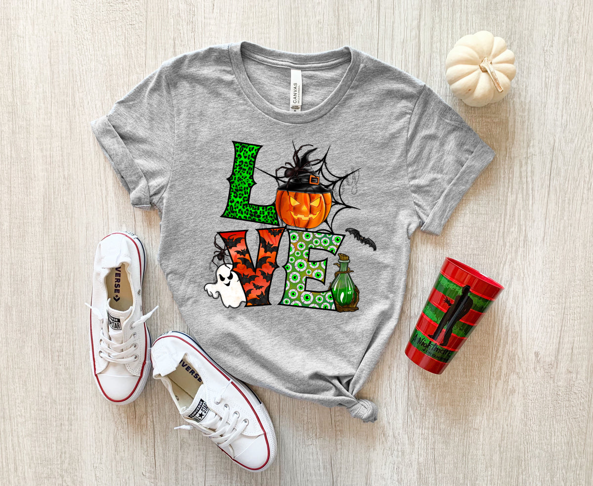 Love Halloween Green (leopard, pumpkin, bats, eye balls, ghost) DTF TRANSFER